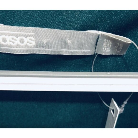 Asos Curve Dot Mesh Lace Twist Top Dress Ruffle Hem Green Holiday Womens Size 12 - Picture 6 of 7